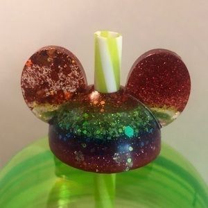 Handmade Resin Rainbow Mickey Mouse Straw Topper, Disney Tumbler Accessory